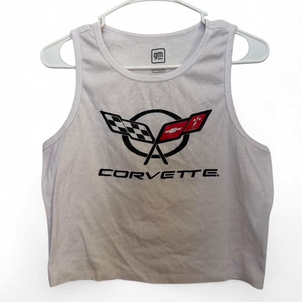 White Corvette cropped tank top
